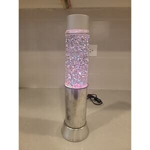 VTG 1960s Gilbert Silver Glitter Lava Desk Lamp Chrome Metal MCM Art Deco 13"